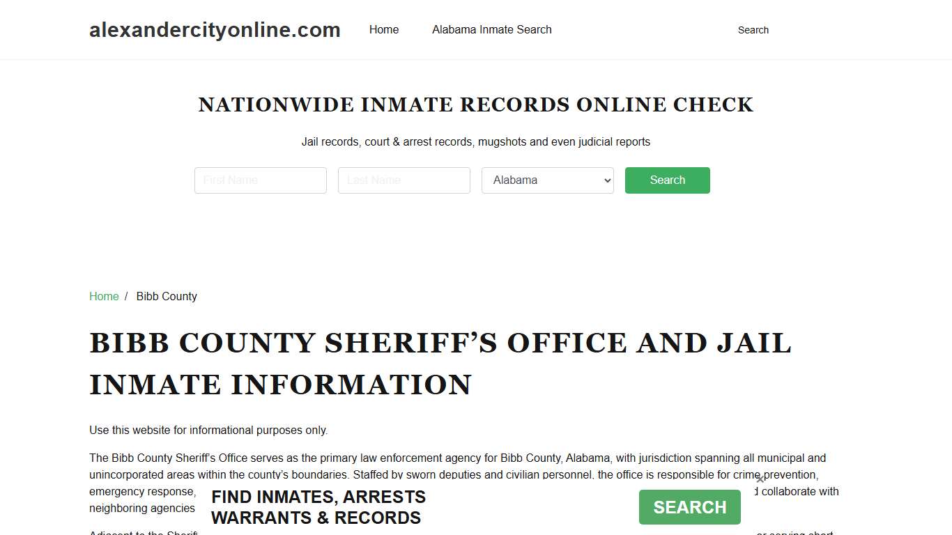 Bibb County Sheriff, AL, Jail Inmate Search, Recent Arrests
